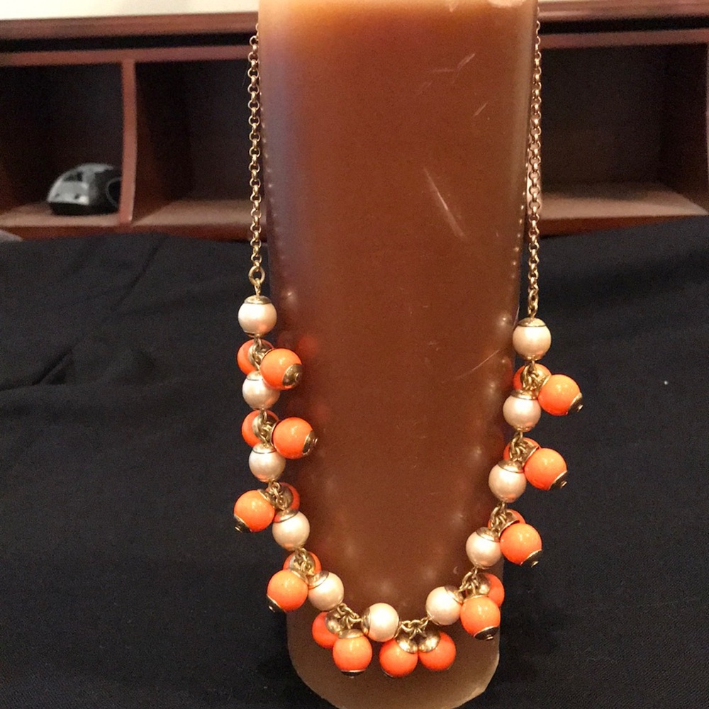 J. Crew Orange and Pearl Beaded Necklace